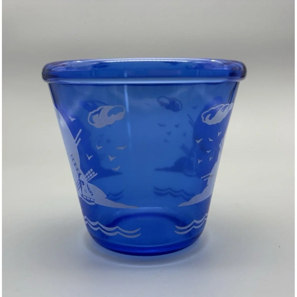 Vintage barware cocktail Hazel Atlas blue colbalt glass ice bucket windmill bar